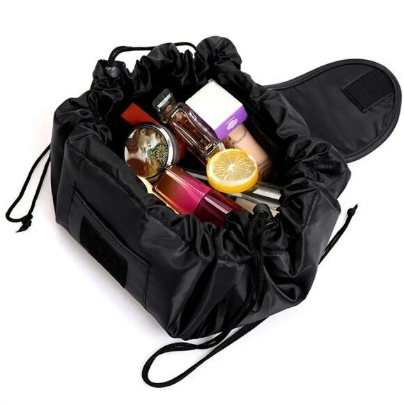 Black Drawstring Makeup Pouch Portable 19" Travel Cosmetic Bag Locker Gym NEW - Picture 6 of 6
